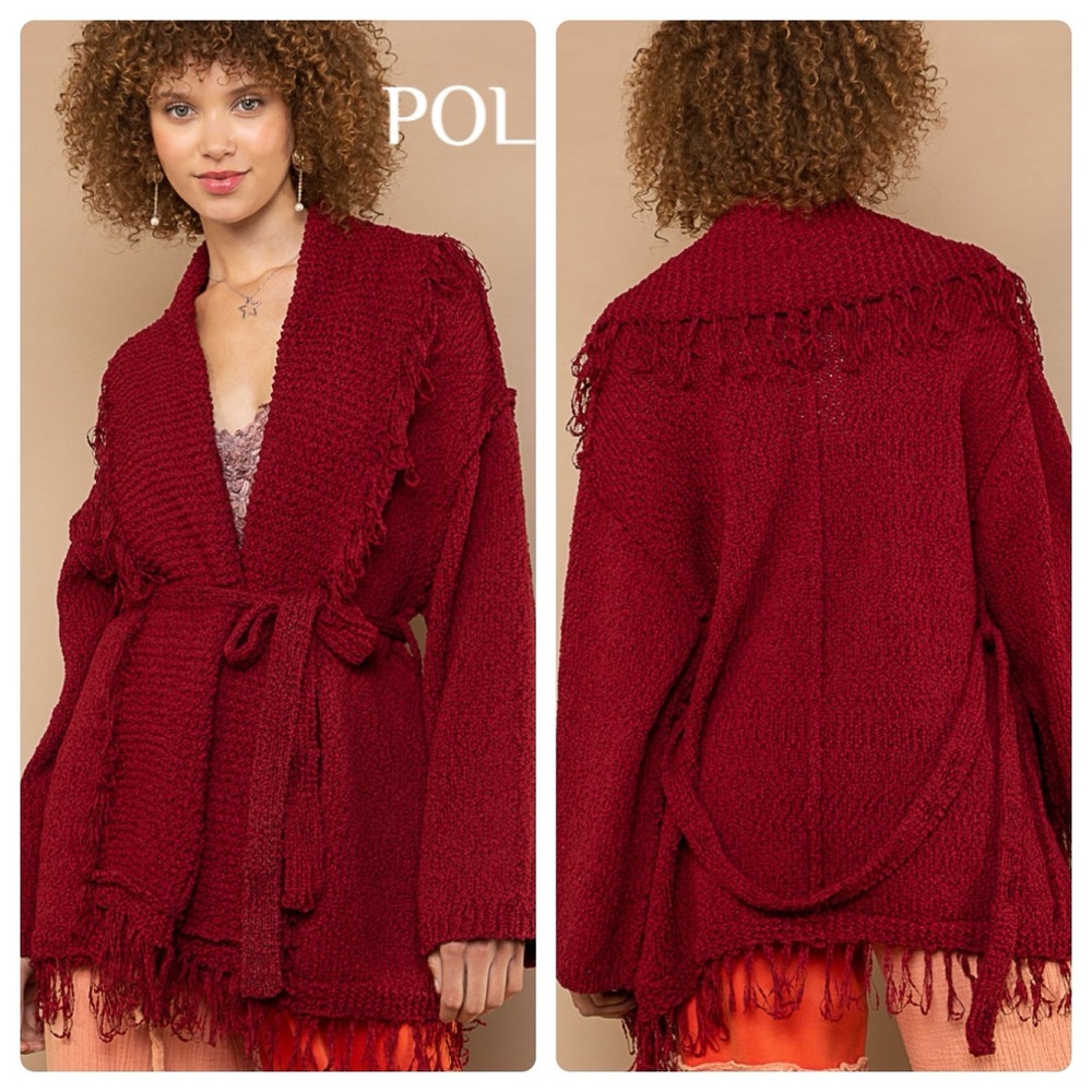 POL Red Fringed Cardigan